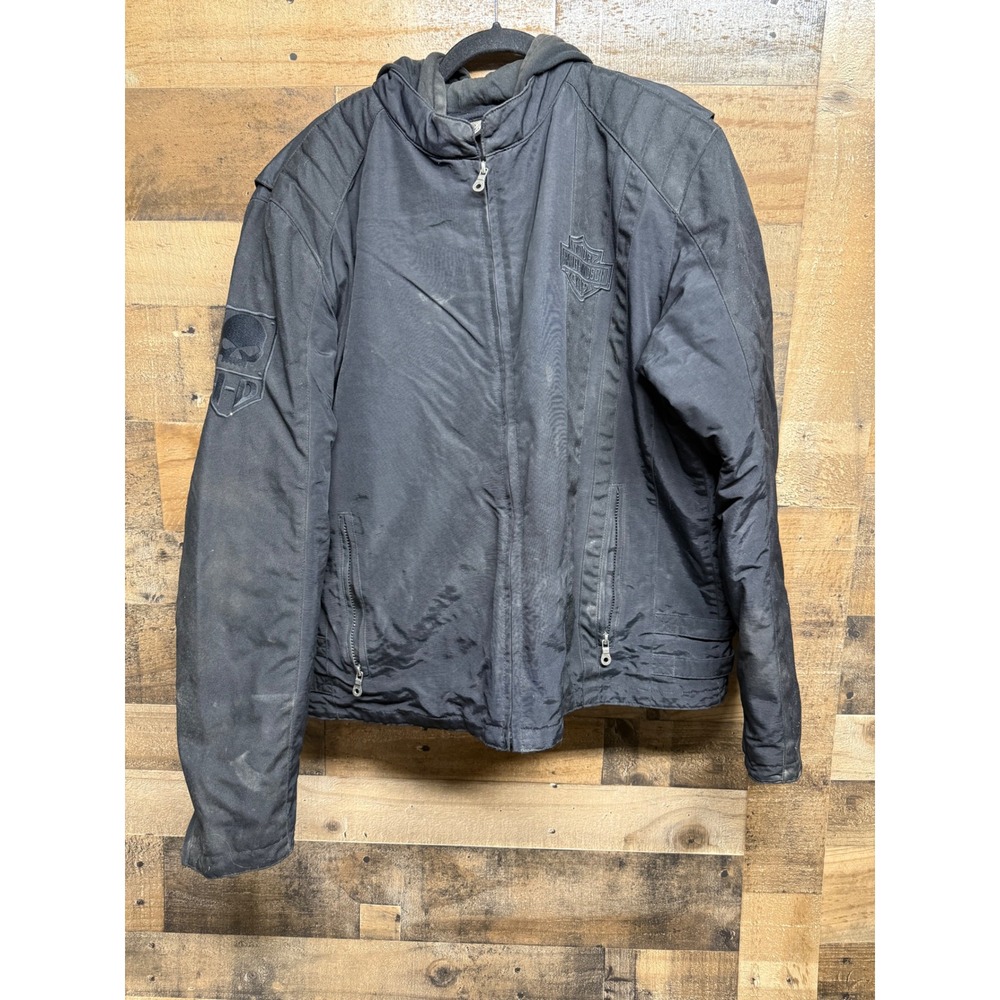 Harley-Davidson Willie G Skull Black Textile Motorcycle Jacket Mens XL With Hood